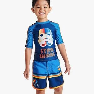 STAR WARS Swim Trunks for Boys Blue Rashguard Set Size 9/10 Up to 140 CM